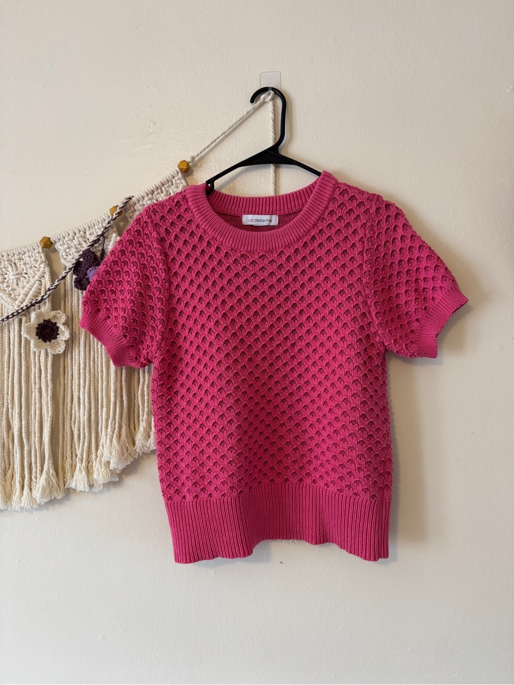 Liz Claiborne Bright Pink Ribbed Crewneck Knit Top